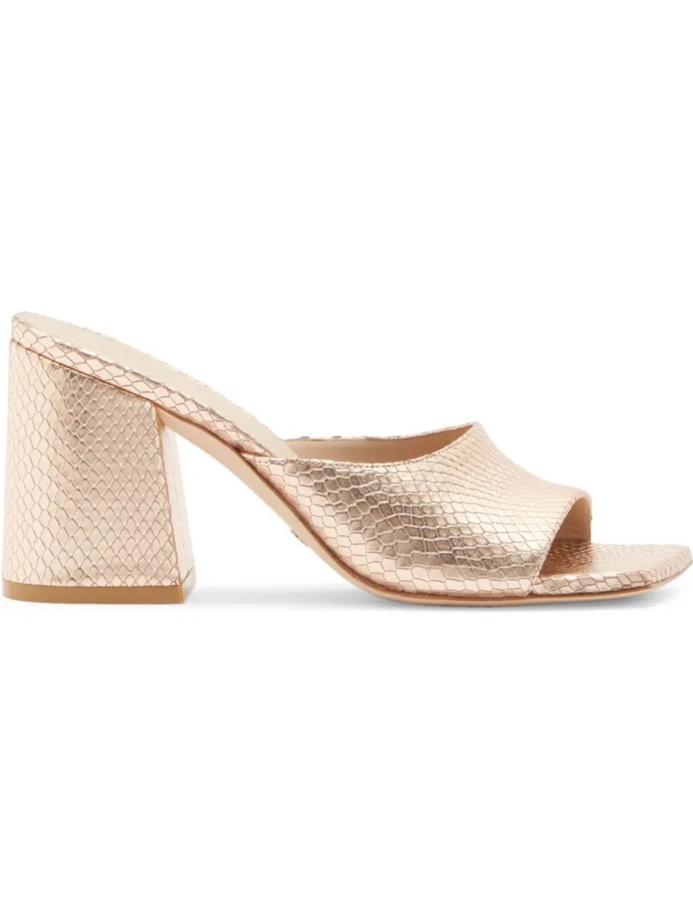 Stuart Weitzman Metallic Rose-Gold Textured Block Heel Mule